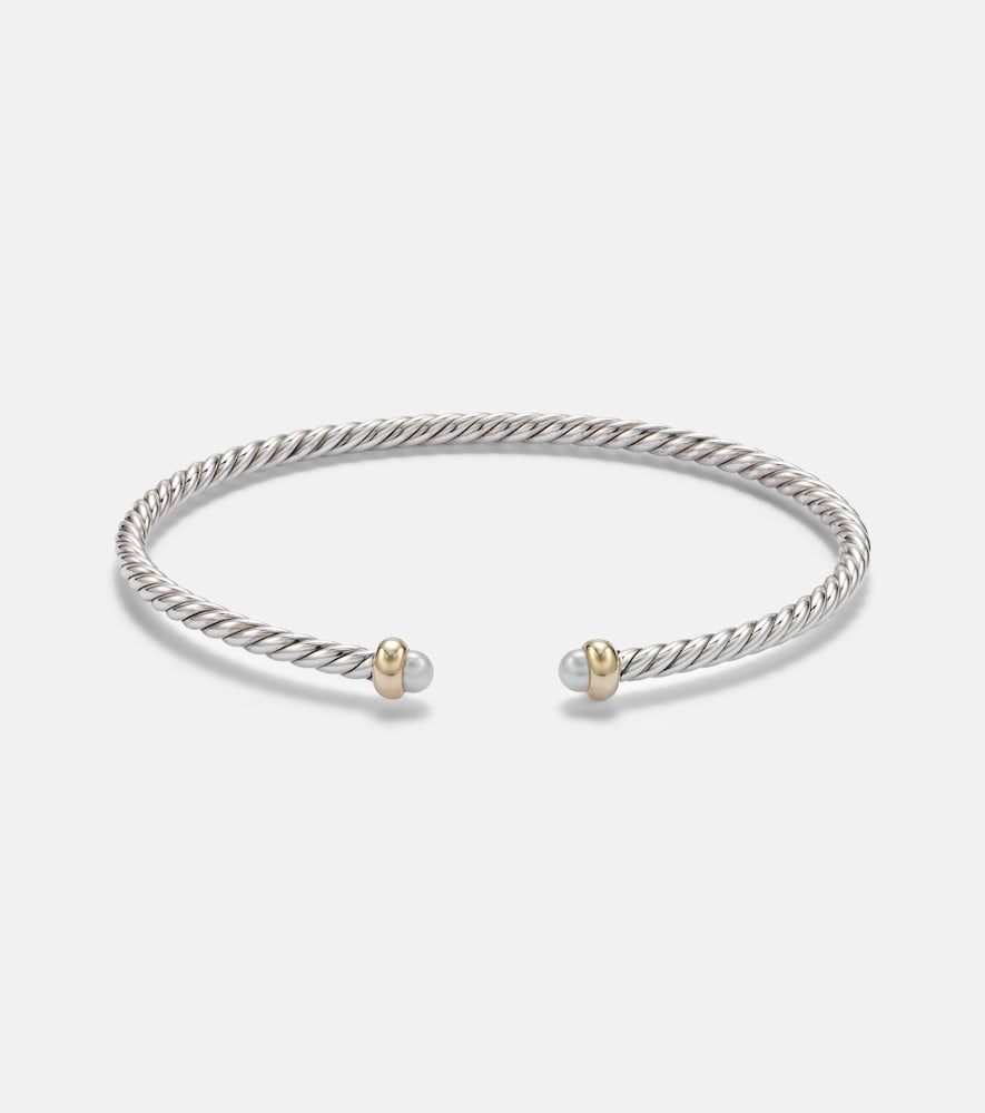 David Yurman icro Cable Flex sterling silver and 14kt gold cuff bracelet with pearls
