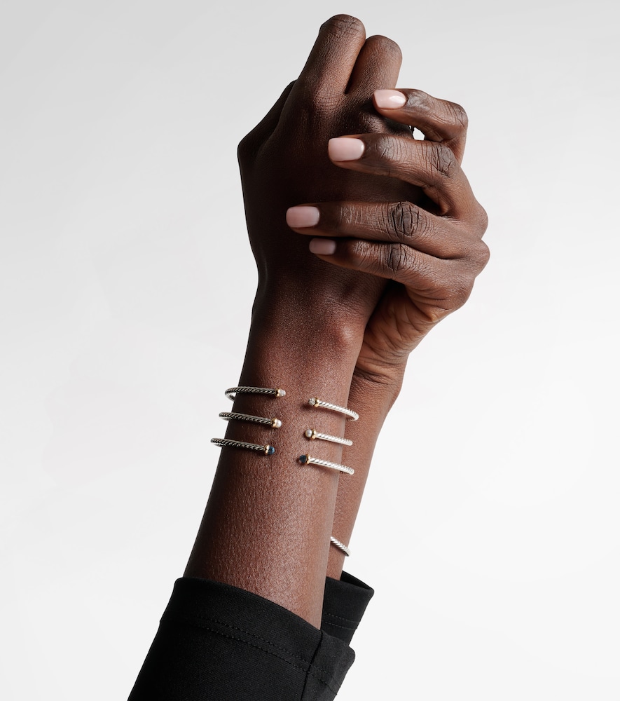 David Yurman Micro Cable Flex sterling silver and 14kt gold cuff bracelet with pearls