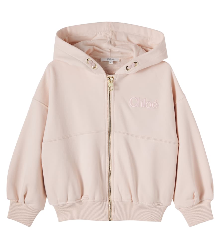 Chloé Kids Logo Cotton Jersey Zip-up Hoodie In Pink
