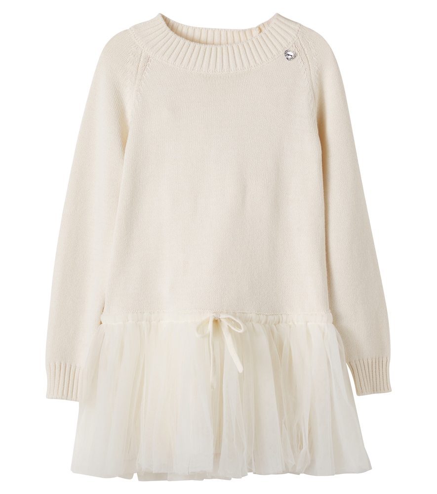 Abito in maglia in cotone e lana con tulle