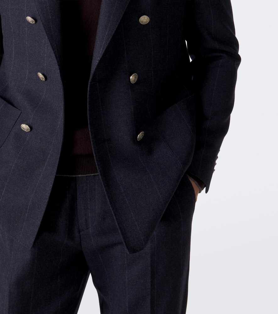 Pinstriped Wool, Cotton, And Cashmere Blazer