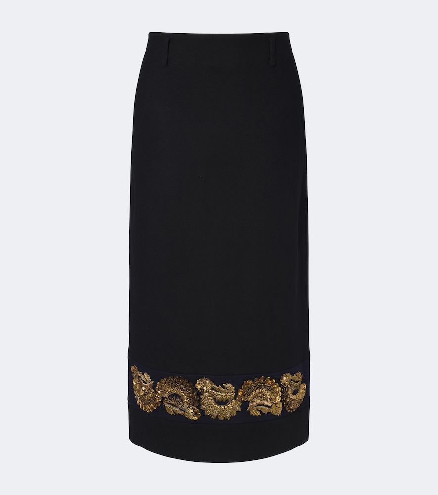 Dries Van Noten Embellished Wool-blend Twill Midi Skirt In Black