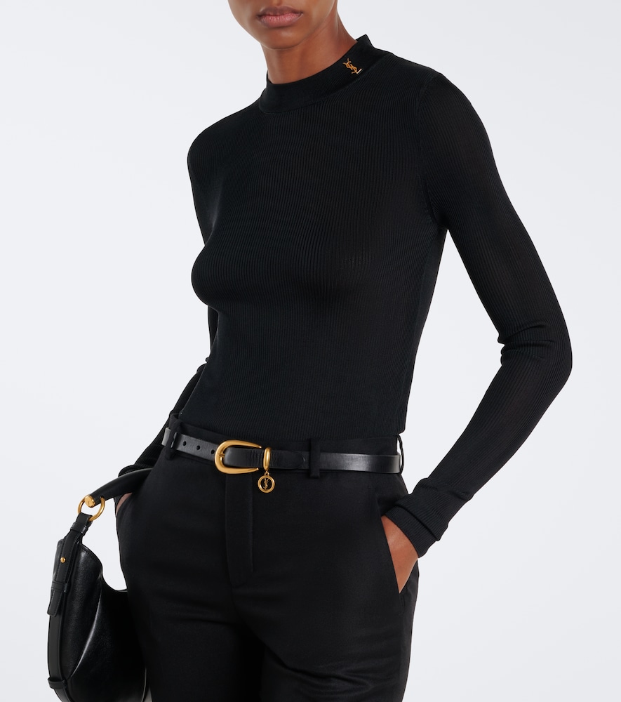 Monogram Silk Mockneck Top