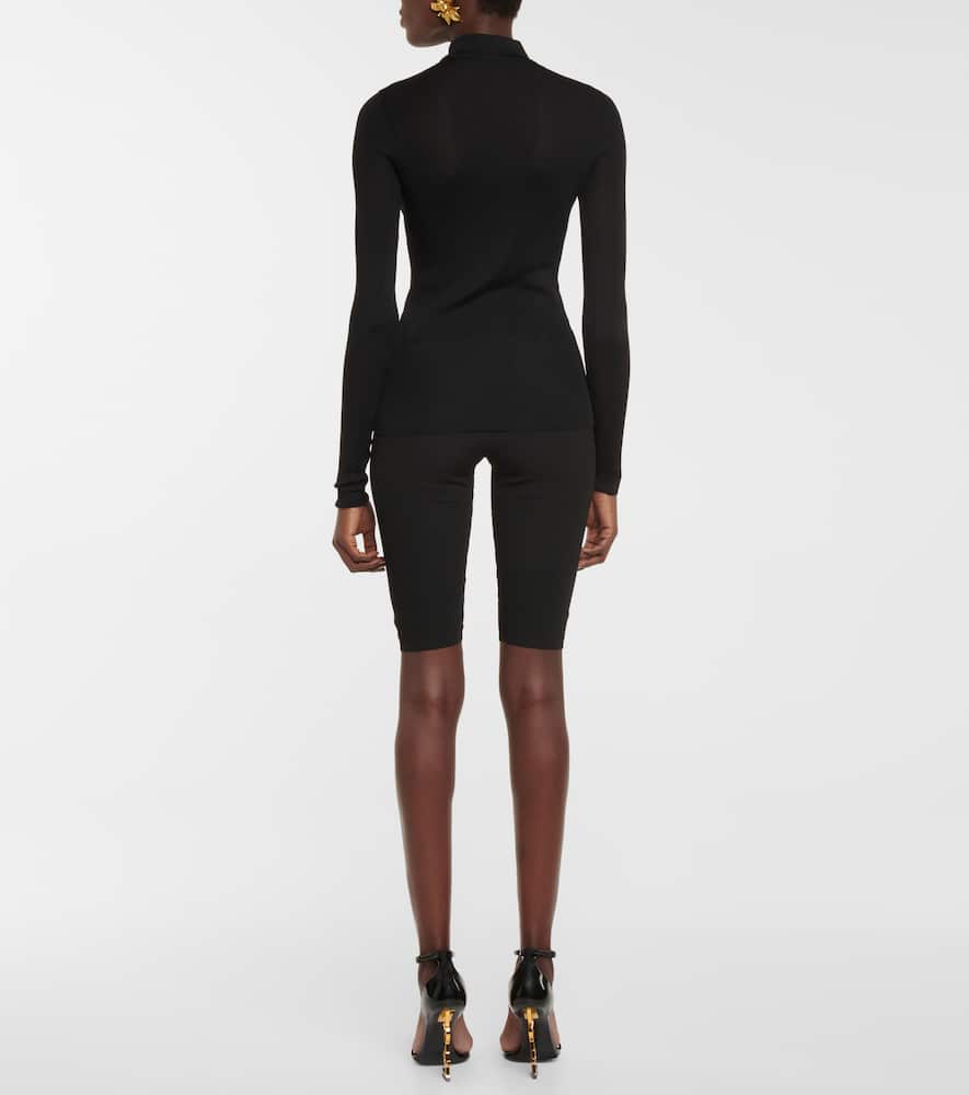Saint Laurent Monogram Silk Mockneck Top In Black