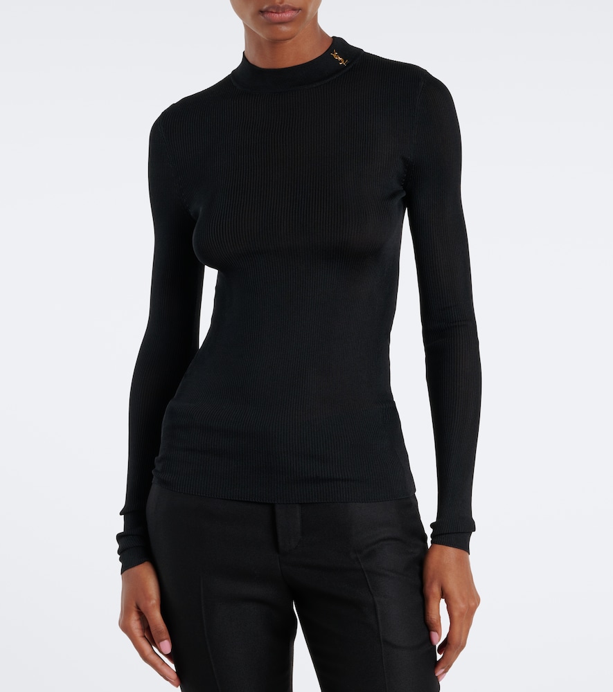 Monogram Silk Mockneck Top