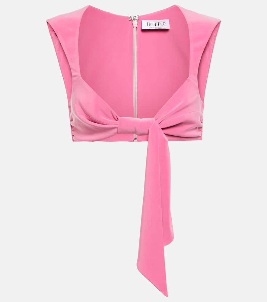 Attico Stacy Cropped Top With Bow Detail In Shocking Pink