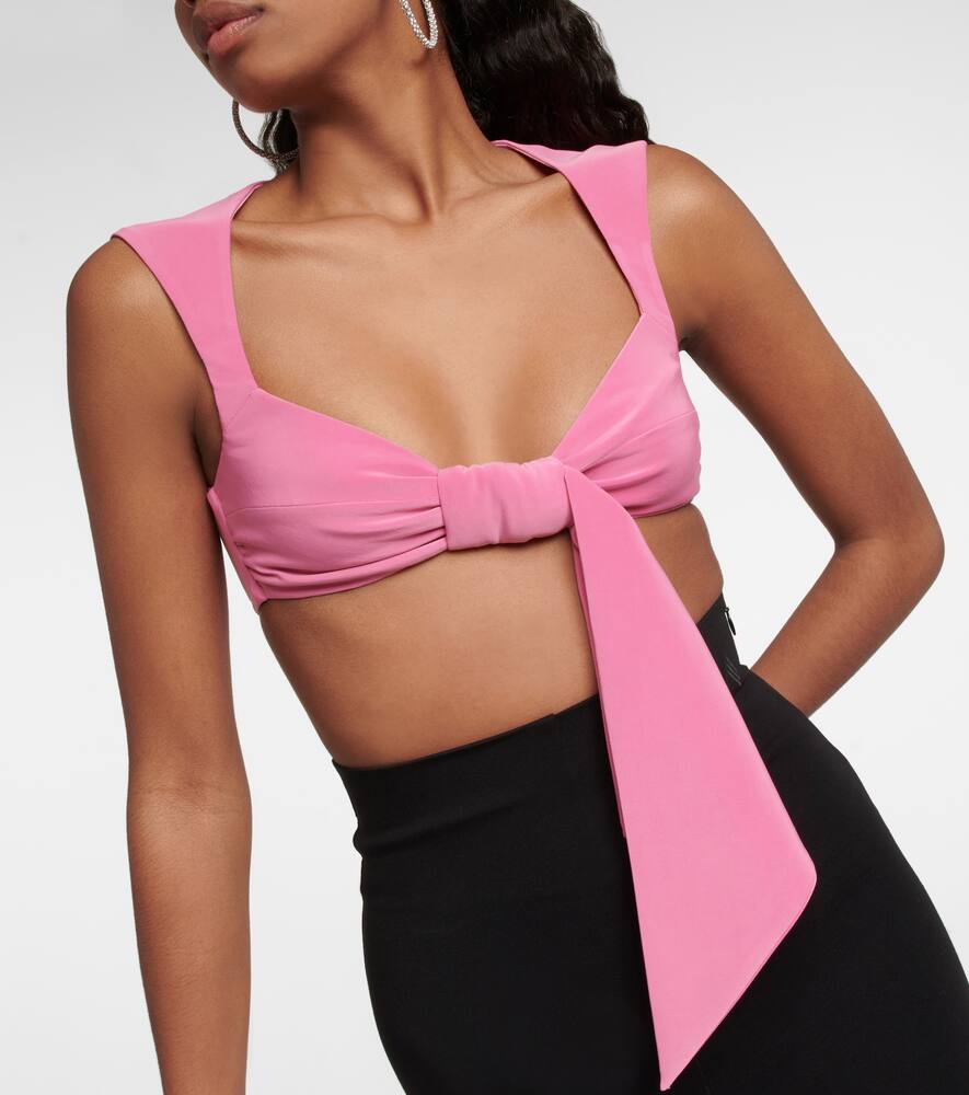 Attico Stacy Cropped Top With Bow Detail In Shocking Pink