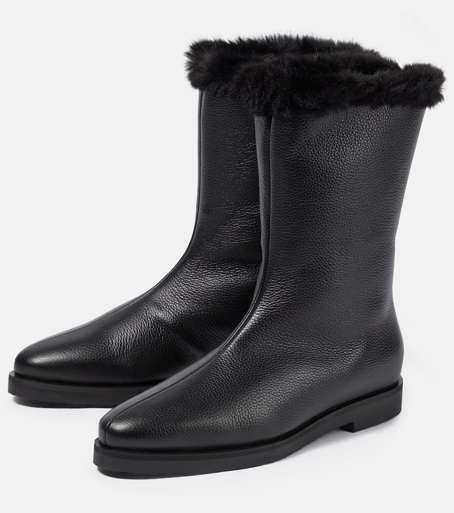 Shop Totême Faux Fur-lined Leather Ankle Boots In Black