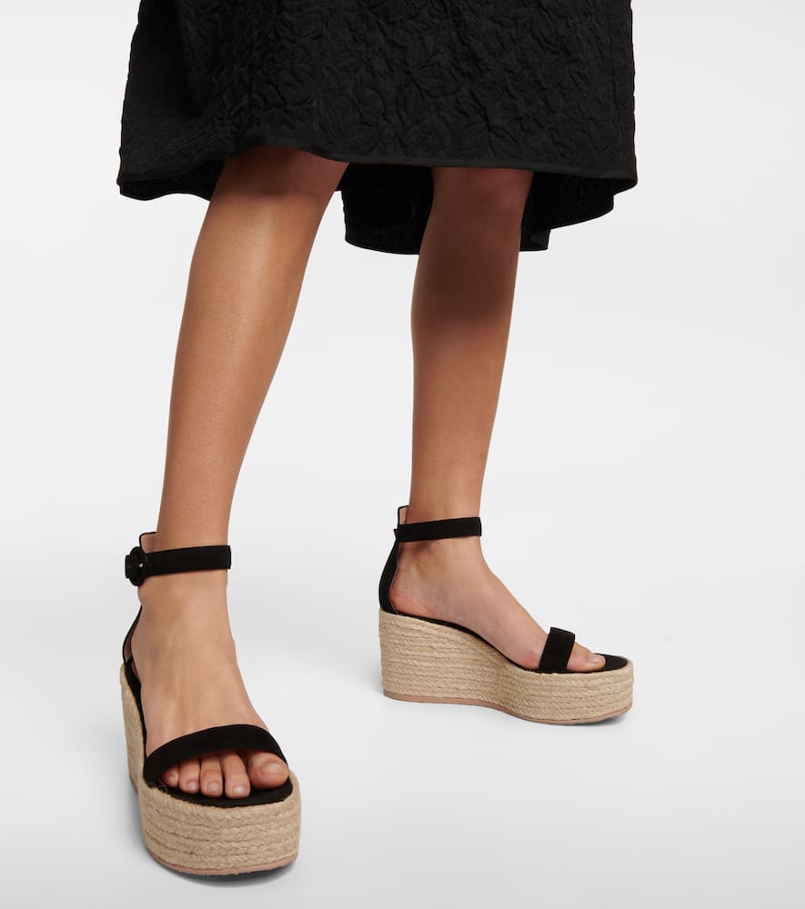 Shop Gianvito Rossi Portofino Suede Espadrille Wedges In Black+naturale