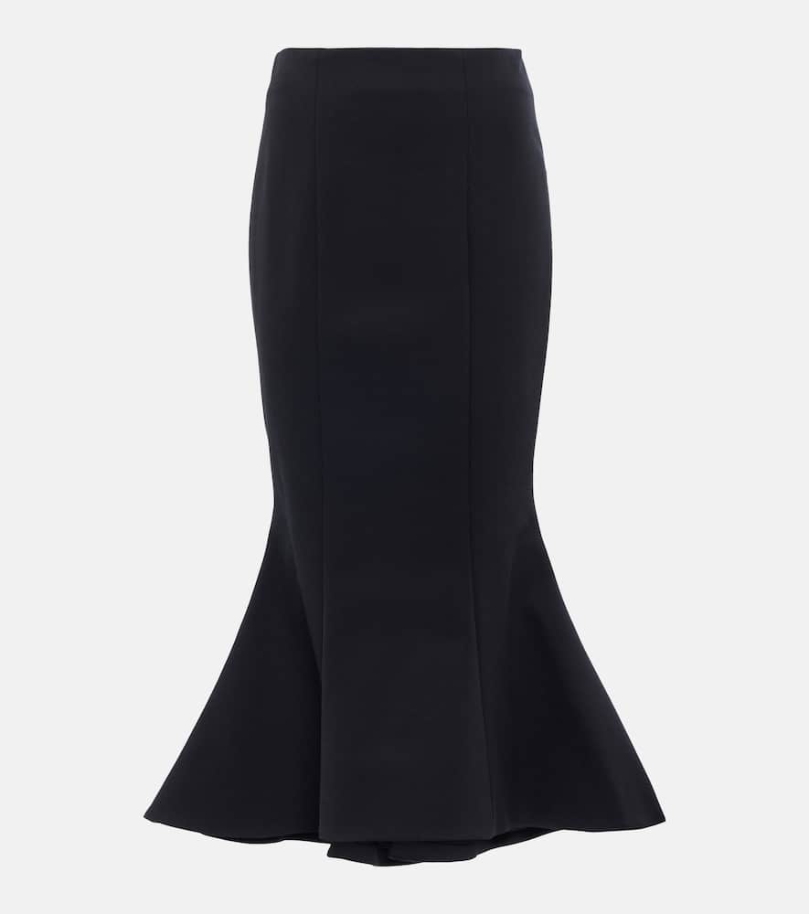 Balmain High-rise Flared Cotton-blend Midi Skirt In Noir