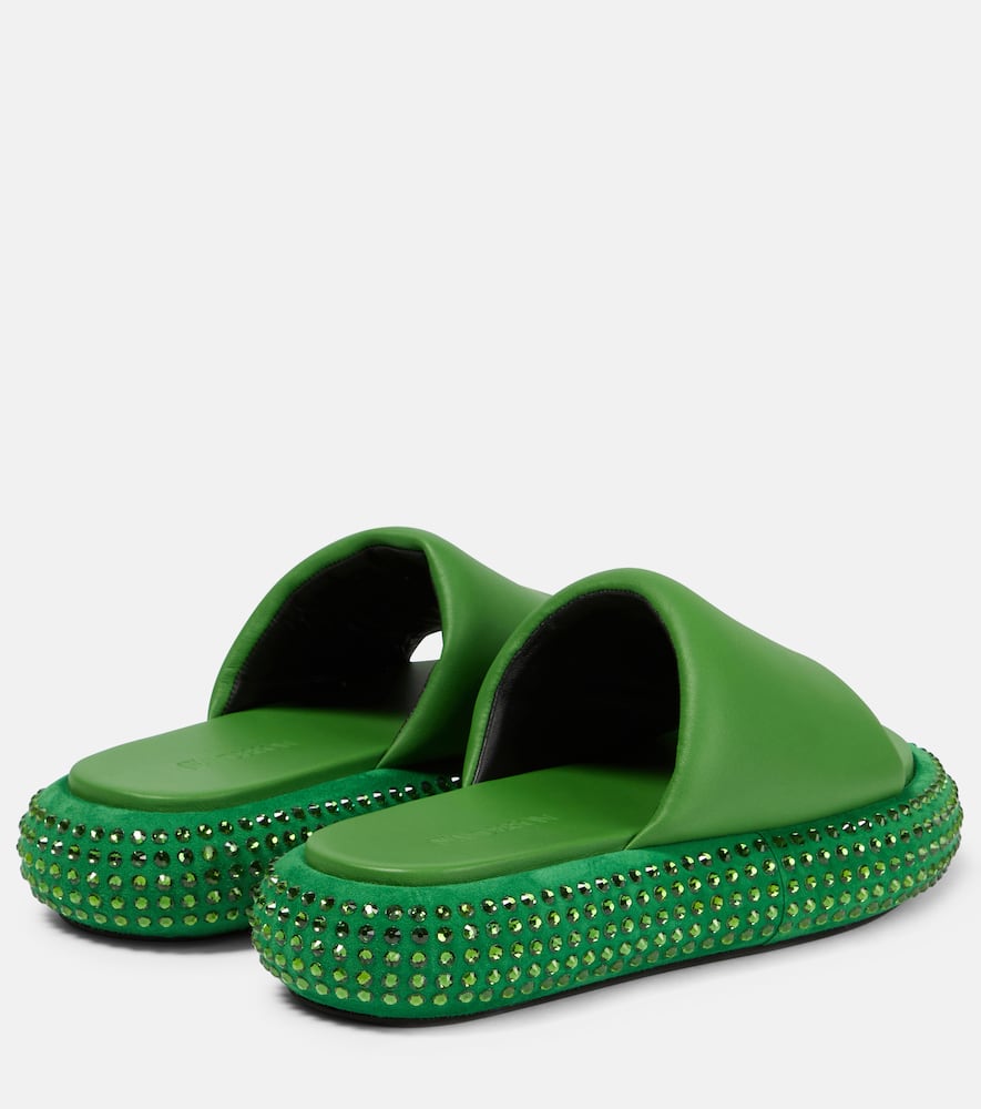 Shop Jw Anderson Embellished Leather Slides In Green