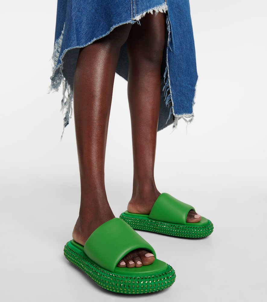 Shop Jw Anderson Embellished Leather Slides In Green