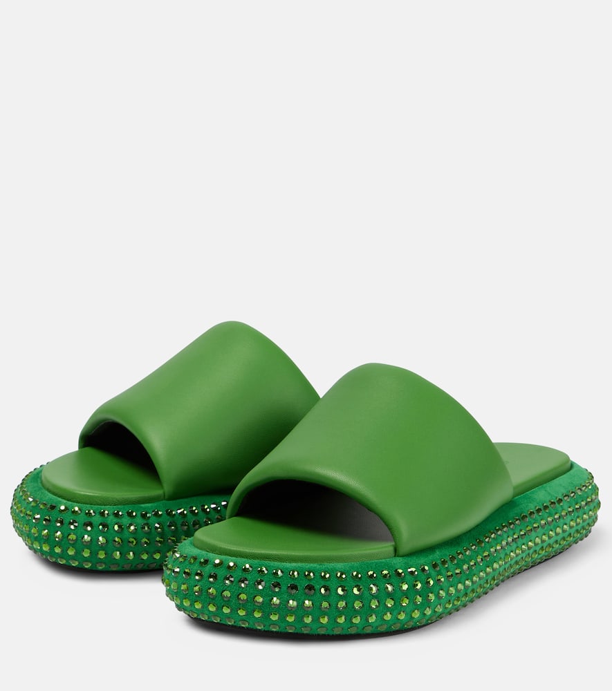 Shop Jw Anderson Embellished Leather Slides In Green