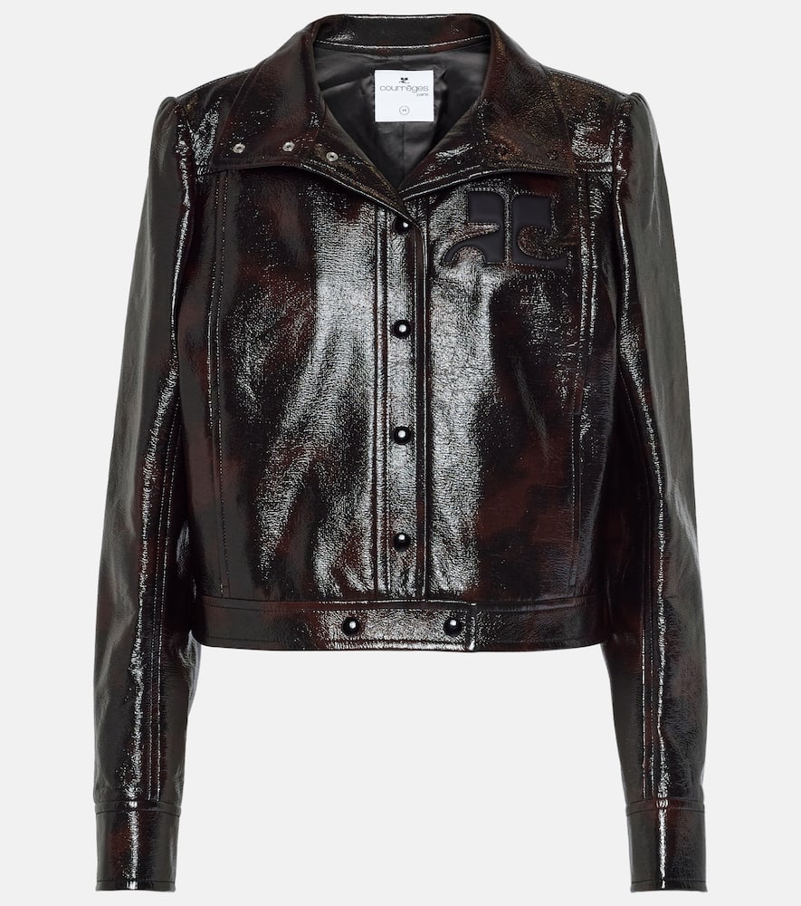 Courrèges Tortoise-printed Cotton-blend Biker Jacket In Brown