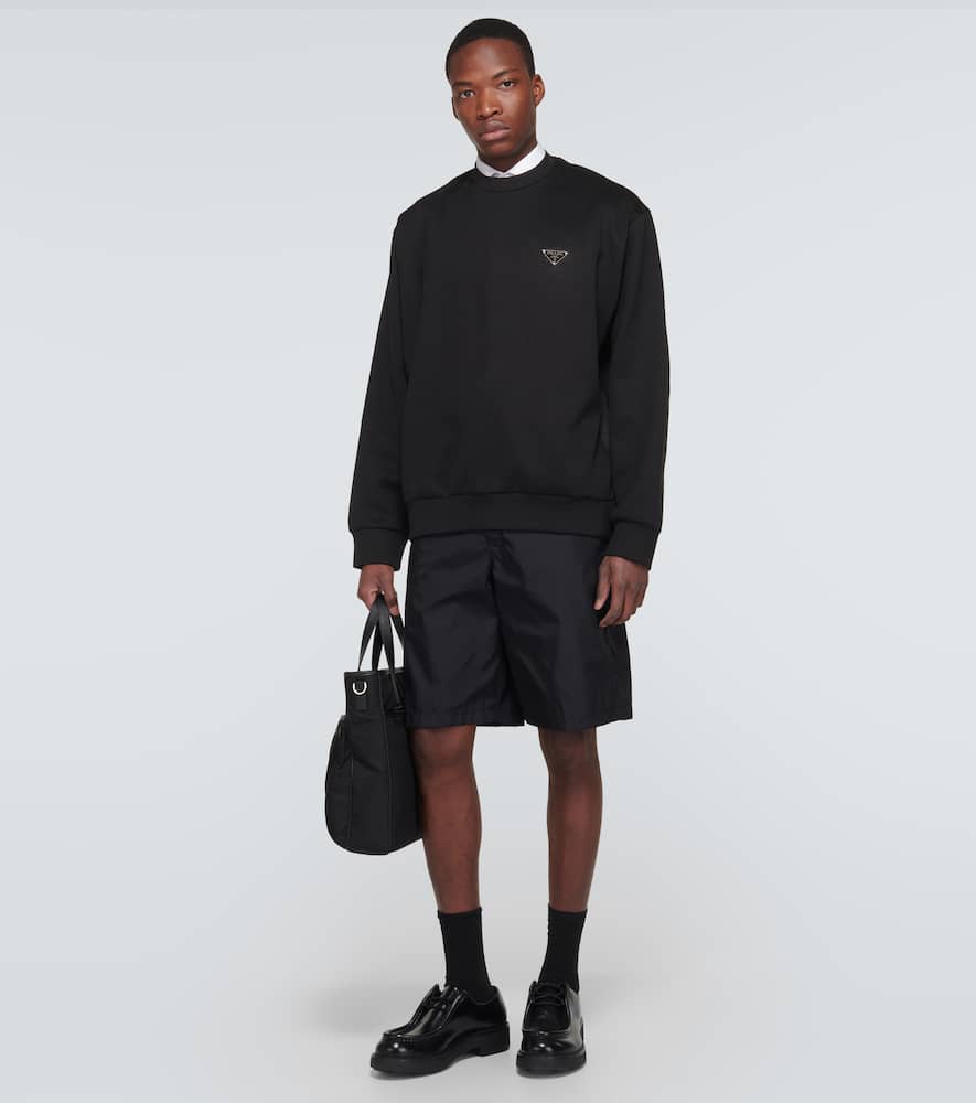 Prada Triangle-logo Cotton Sweatshirt In Black