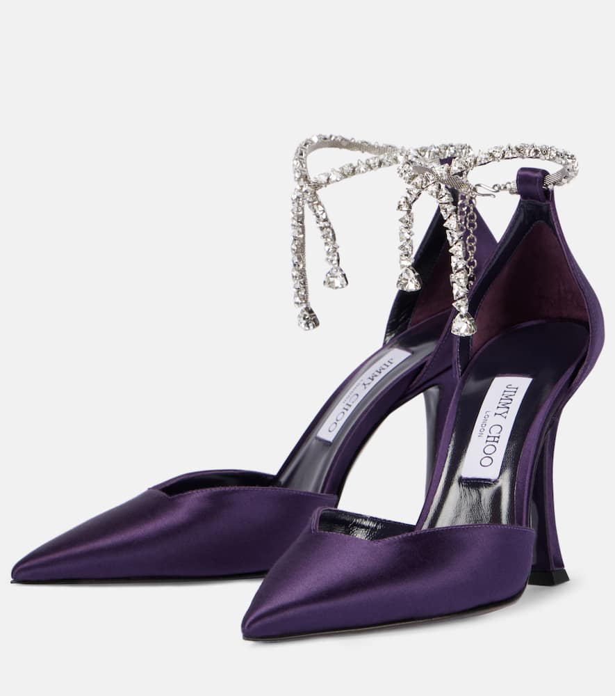 Jimmy Choo Stevie 100 Embellished Satin Pumps In Purple