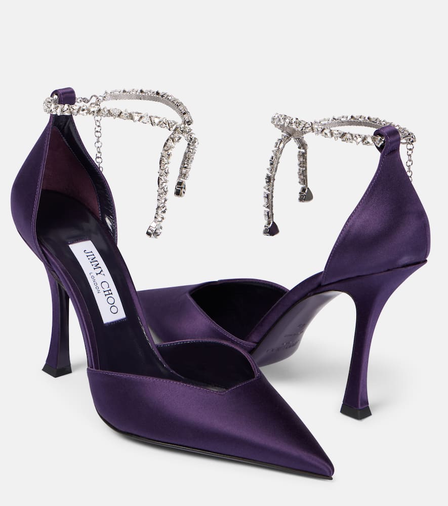 Jimmy Choo Stevie 100 Embellished Satin Pumps In Purple