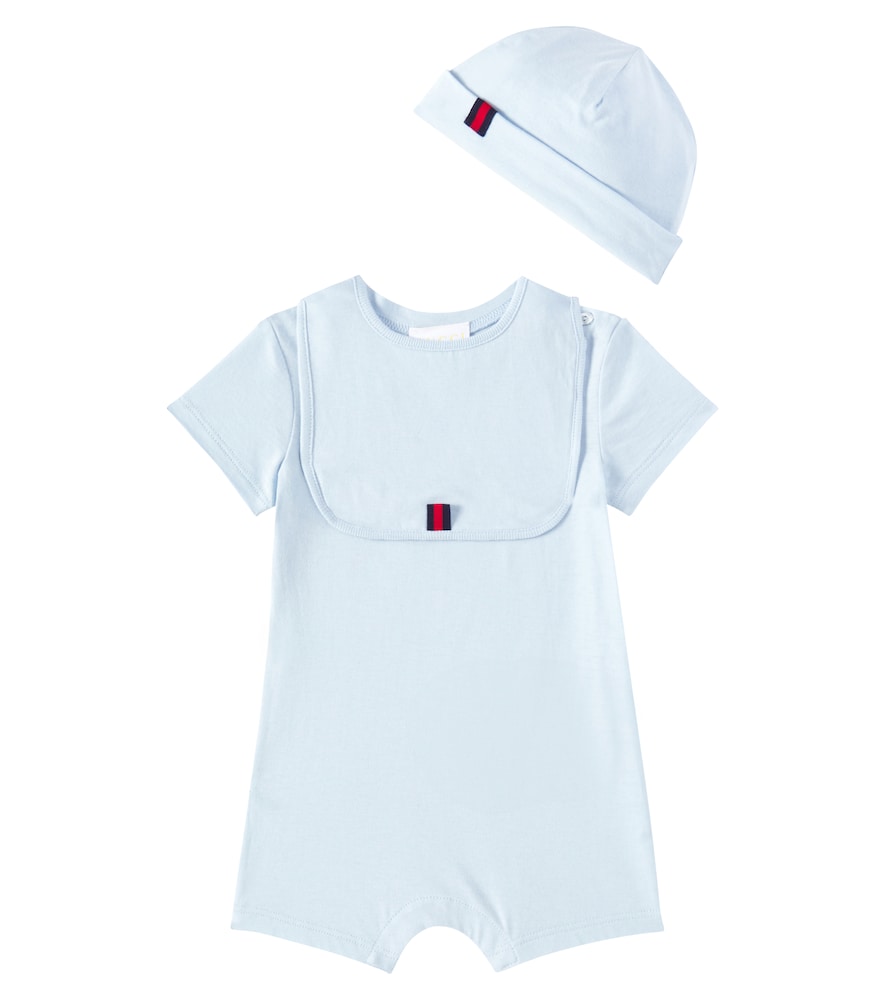 Gucci Kids Baby cotton playsuit, bib, and hat set　グッチ キッズ ベビー コットン プレイスーツ、よだれかけ、帽子セット Gucci