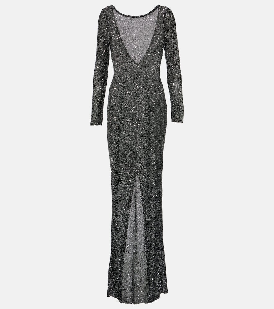 Alessandra Rich Sequined Open-back Gown In Silver