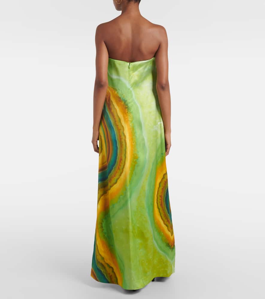 Alemais Iris Strapless Printed Satin Maxi Dress In Grün