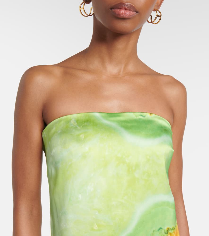 Alemais Iris Strapless Printed Satin Maxi Dress In Grün