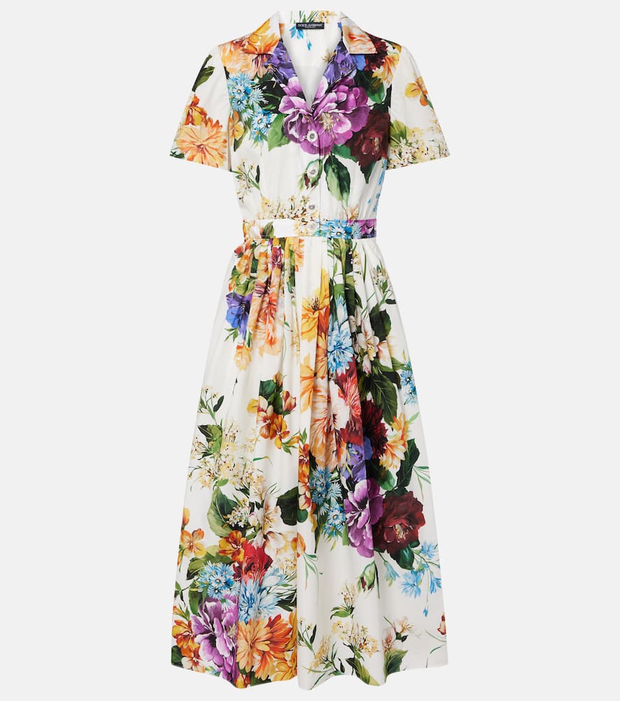Dolce & Gabbana Pleated Floral-print Cotton-poplin Midi Dress In Multi