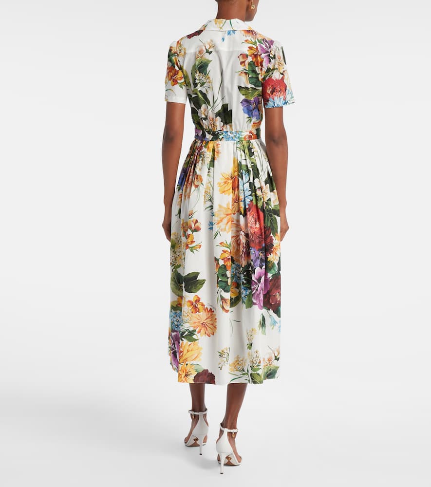 Dolce & Gabbana Pleated Floral-print Cotton-poplin Midi Dress In Multi
