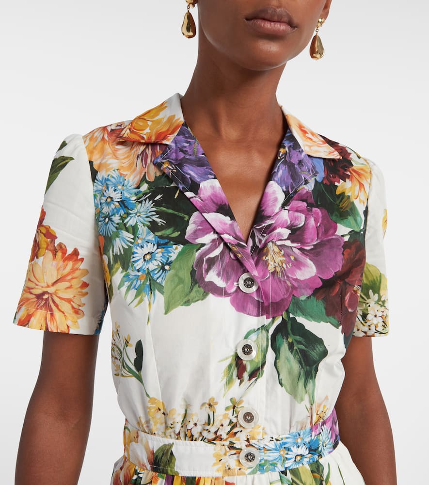 Dolce & Gabbana Pleated Floral-print Cotton-poplin Midi Dress In Multi