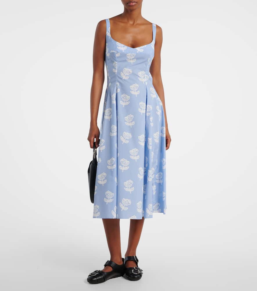 Marni Floral Cotton Midi Dress In Blue