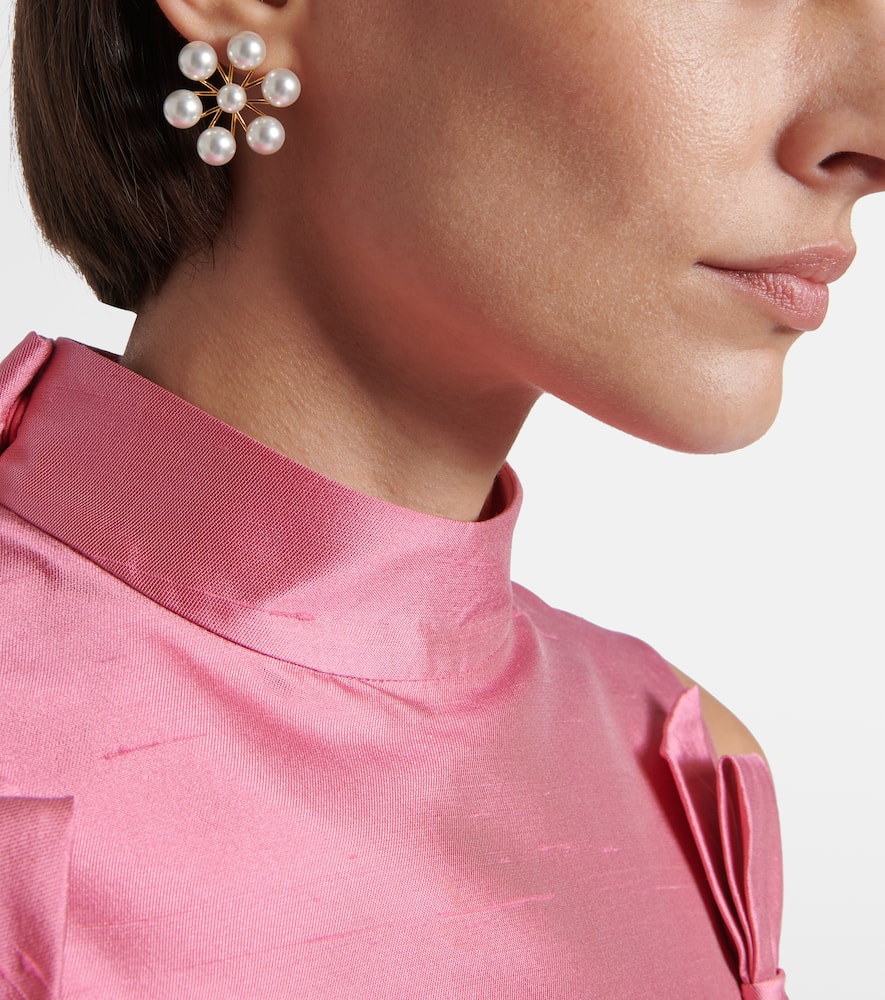 Oscar De La Renta Floral Faux Pearl Earrings In Gold