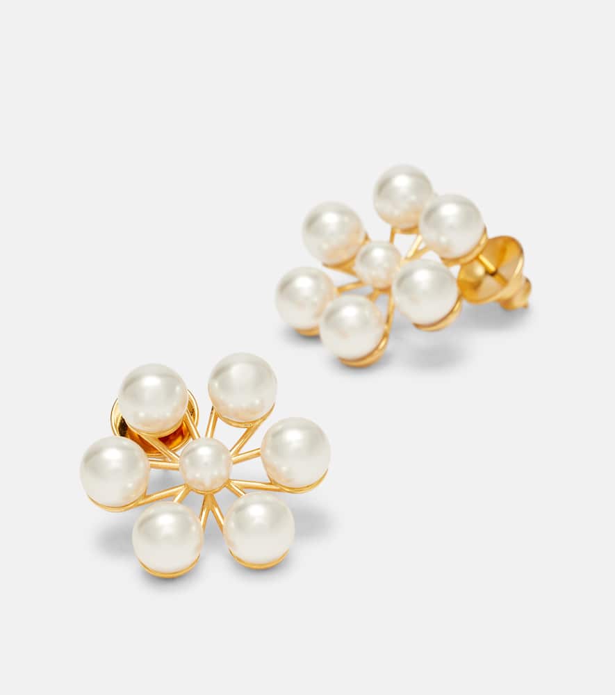 Oscar De La Renta Floral Faux Pearl Earrings In Gold