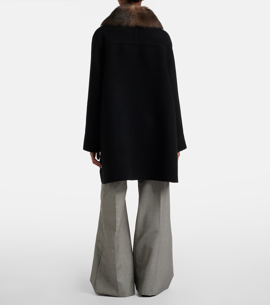 Valentino Shearling-trimmed Virgin Wool Coat In Black