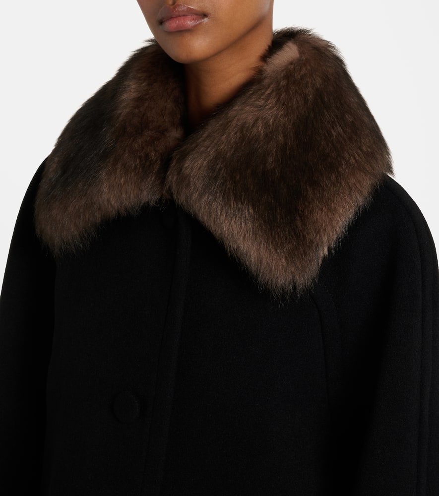 Valentino Shearling-trimmed Virgin Wool Coat In Black