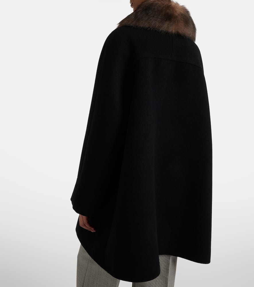 Valentino Shearling-trimmed Virgin Wool Coat In Black