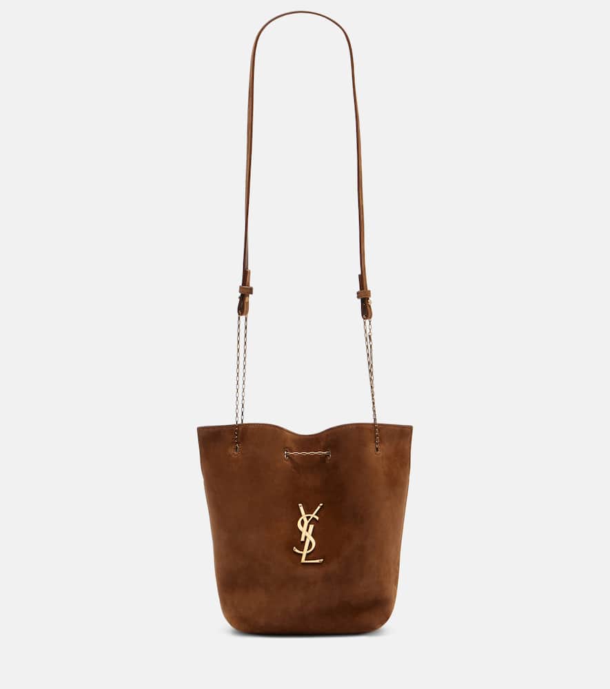 Saint Laurent Cassandre Suede Bucket Bag In Brown