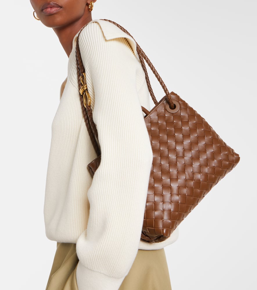 Bottega Veneta Andiamo Intrecciato Small Leather Tote Bag In Brown