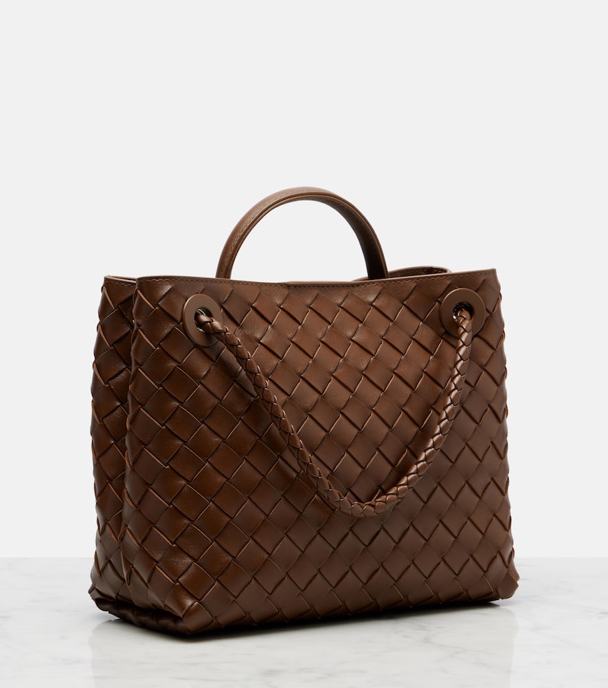 Bottega Veneta Andiamo Intrecciato Small Leather Tote Bag In Brown