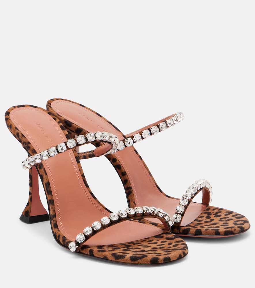Amina Muaddi Gigi 95 Leopard-print Suede Mules In Multi