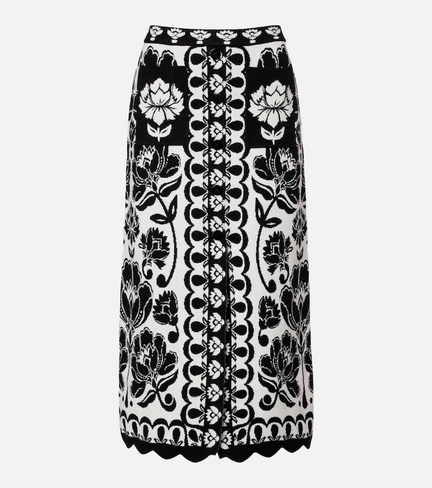 Farm Rio Floral Arabesque Jacquard Midi Skirt In Black