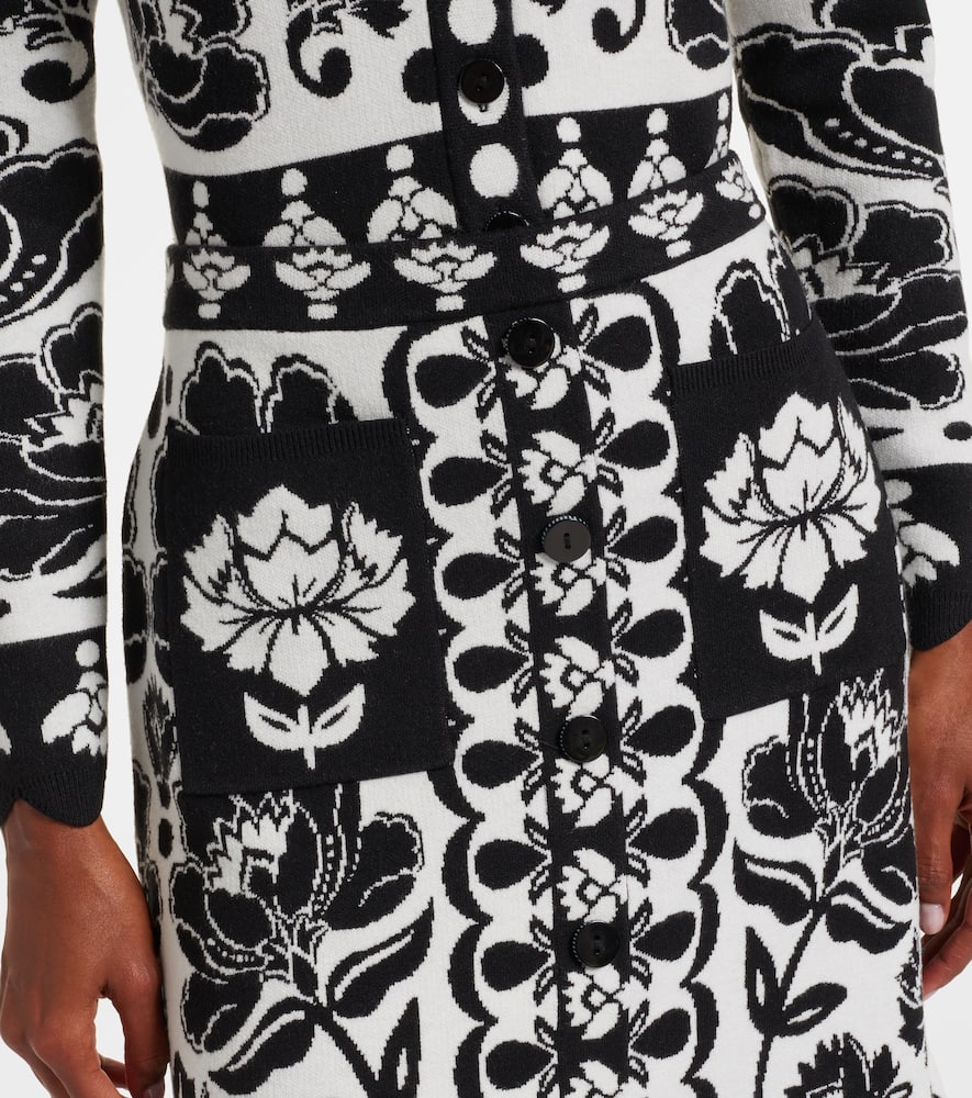 Farm Rio Floral Arabesque Jacquard Midi Skirt In Black