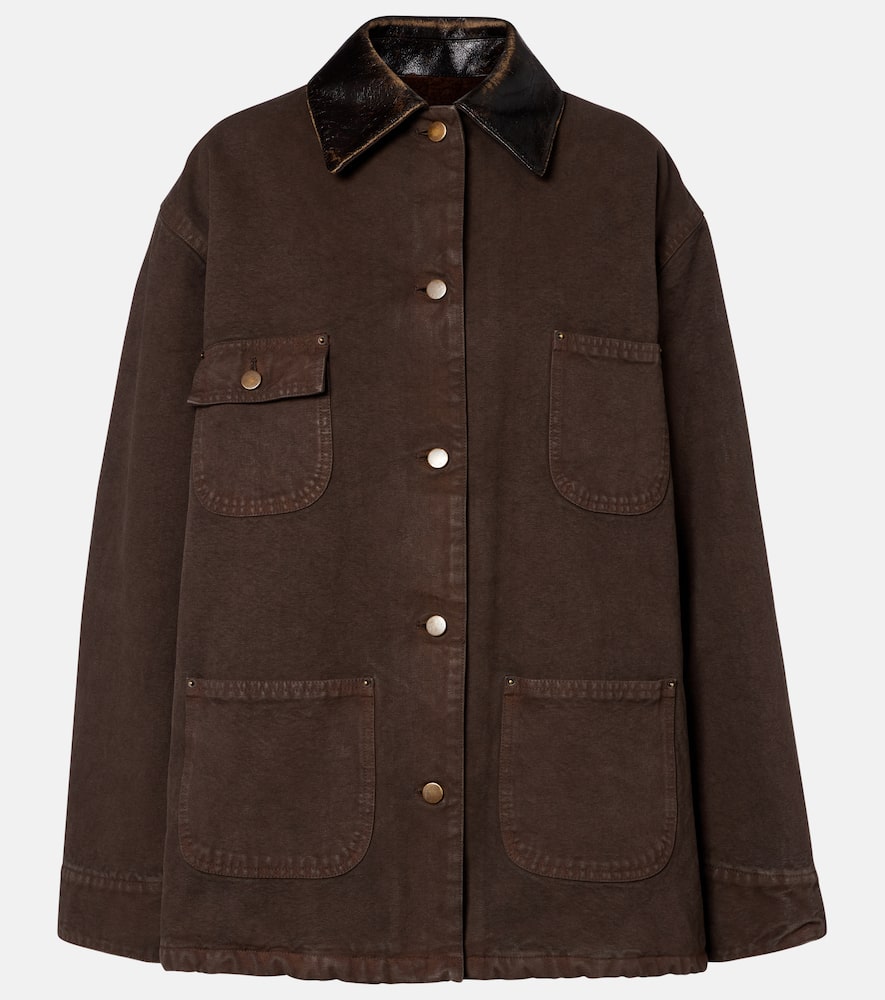 Prada Leather-trimmed Cotton Canvas Field Jacket In Brown