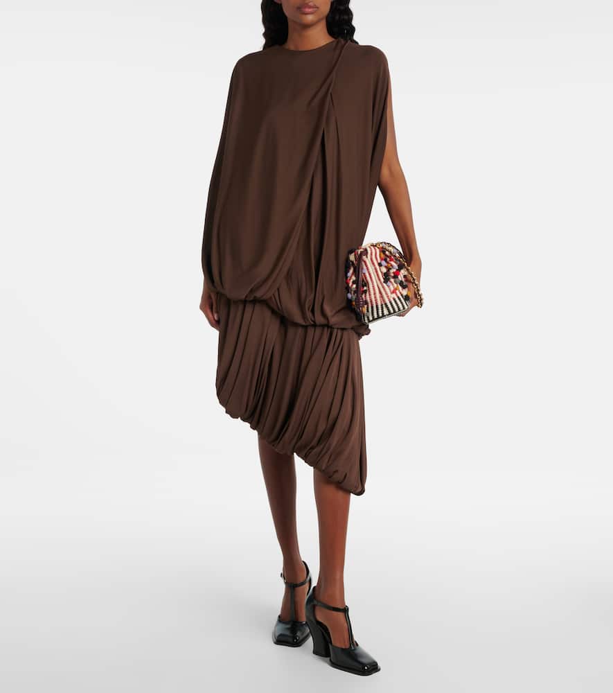 Loewe Asymmetric Draped Jersey Top In Brown