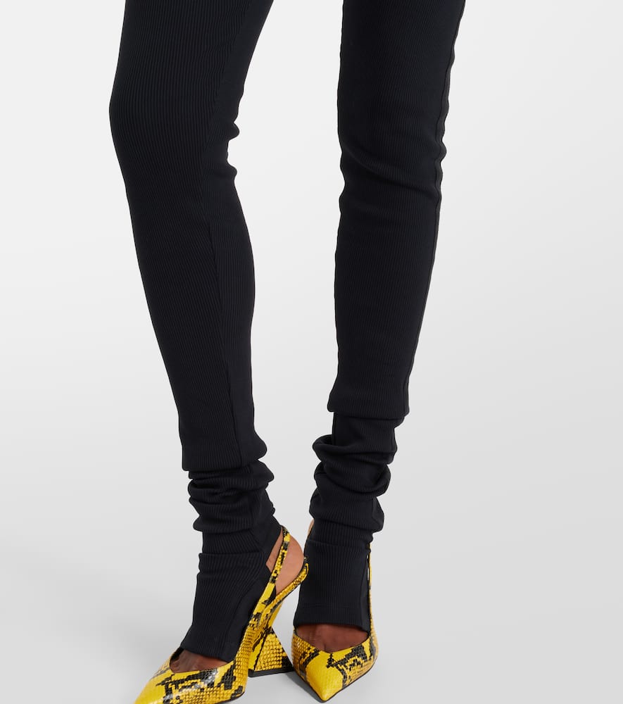 Attico High-rise Cotton Jersey Stirrup Leggings In Black