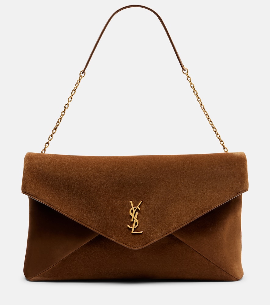 Saint Laurent Cassandre Suede Shoulder Bag In Sand