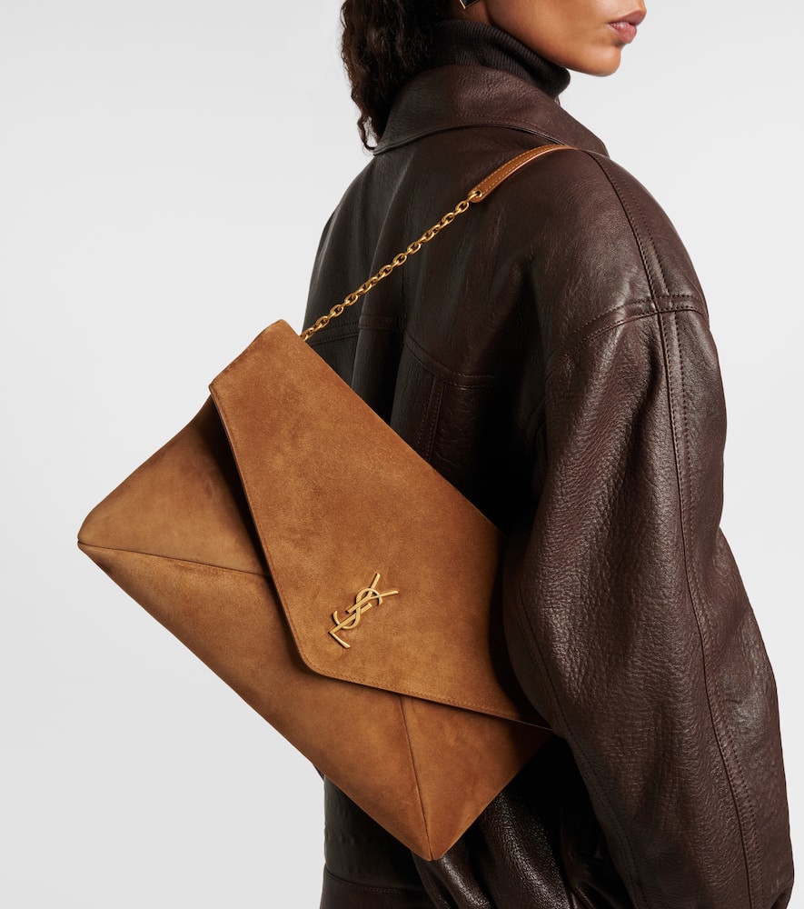 Saint Laurent Cassandre Suede Shoulder Bag In Sand