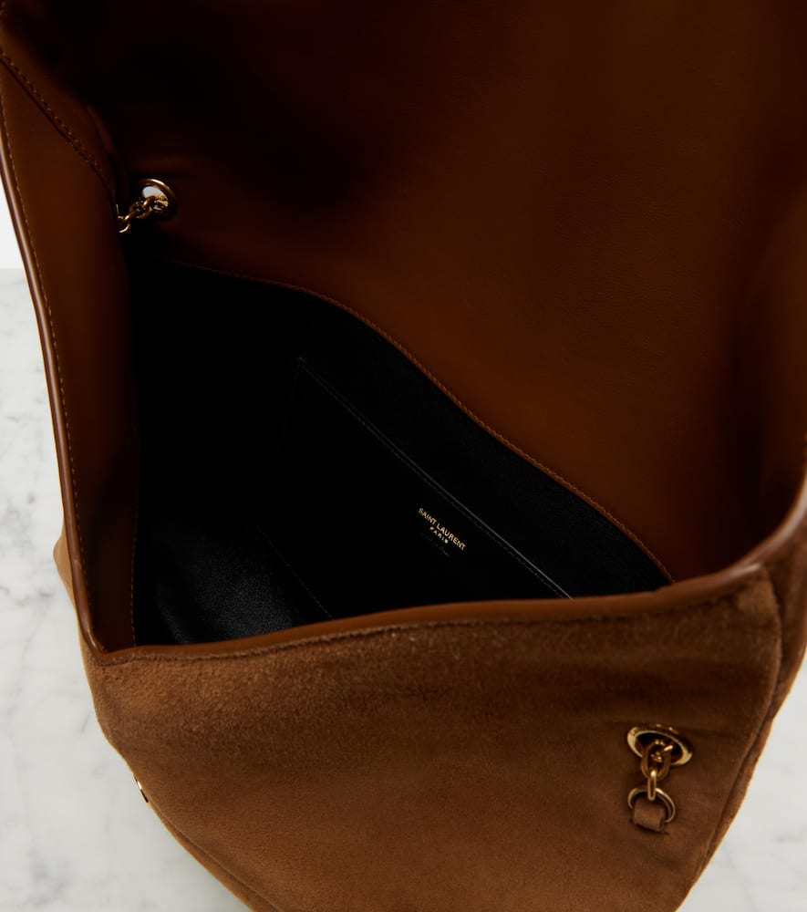 Saint Laurent Cassandre Suede Shoulder Bag In Sand
