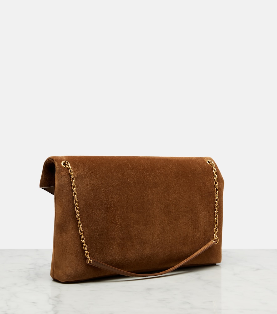 Saint Laurent Cassandre Suede Shoulder Bag In Sand