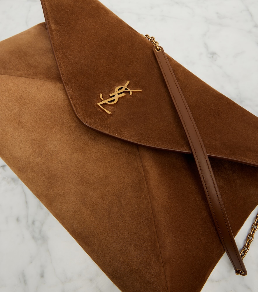 Saint Laurent Cassandre Suede Shoulder Bag In Sand