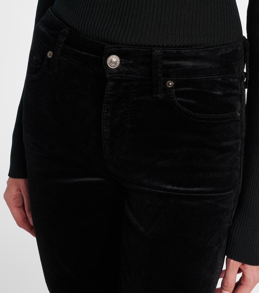 7 For All Mankind Leggy Bootcut Mid-rise Cotton-blend Velvet Bootcut Pants In Black