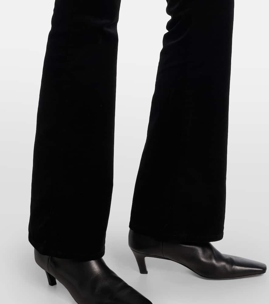 7 For All Mankind Leggy Bootcut Mid-rise Cotton-blend Velvet Bootcut Pants In Black